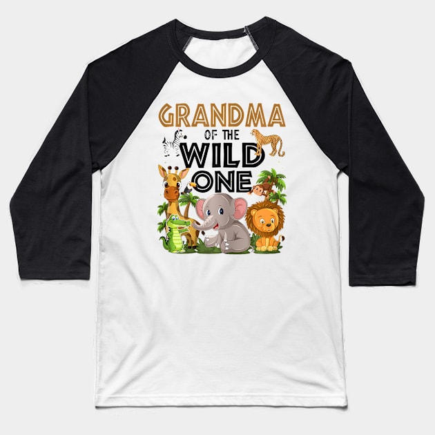 Grandma Of The Wild One Birthday 1st Safari Jungle Family Baseball T-Shirt by Eduardo